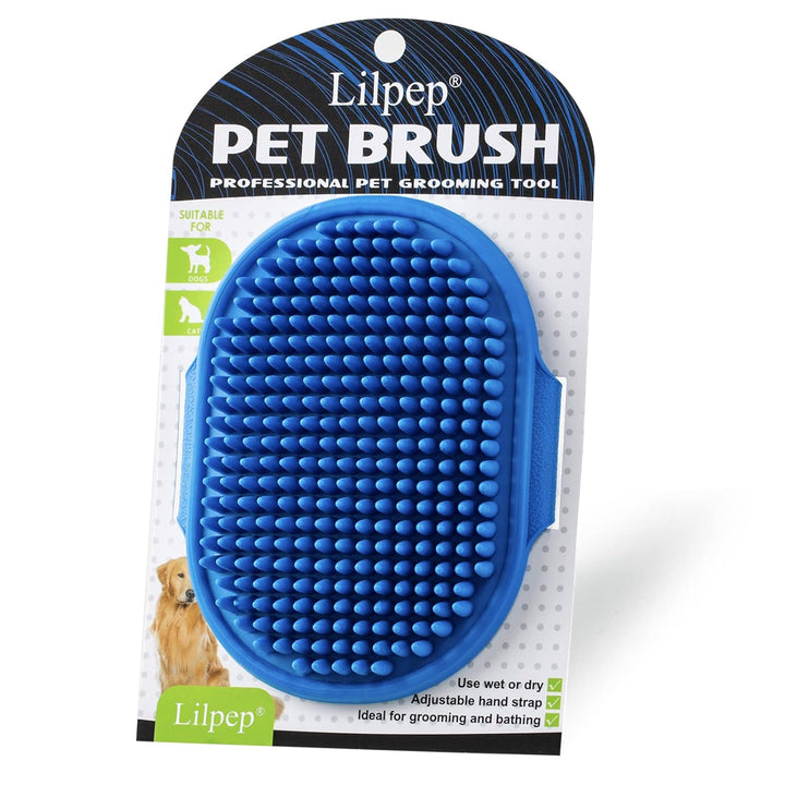 Dog Grooming Brush,  Pet Shampoo Bath Brush Soothing Massage Rubber Comb with Adjustable Ring Handle for Long Short Haired Dogs and Cats (Blue+Green, Pack of 2)
