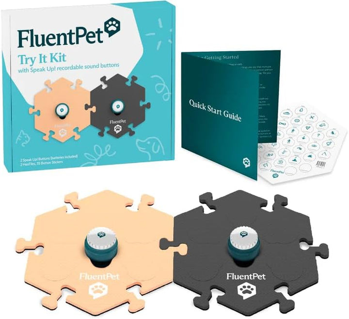 Speak Up! Get Started Kit with Clearer Upward-Facing Sound | 6 Recordable Buttons W/Pre-Installed Batteries & 3 Hextile Button Mats | Training Dog & Cat Communication Buttons