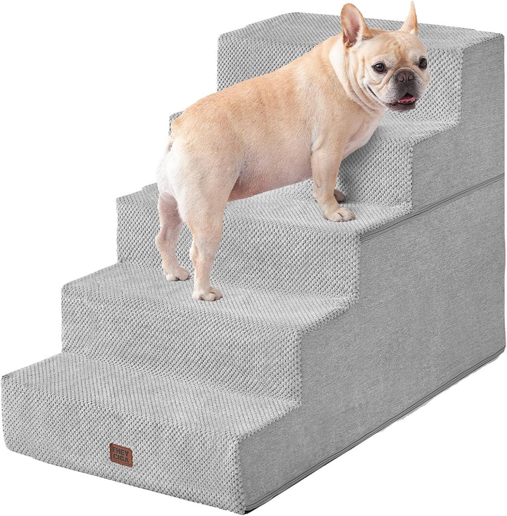 Dog Stairs for Bed 18" H, 4-Step Dog Steps for High Bed, Pet Steps for Small Dogs and Cats, Non-Slip Balanced Pet Ramp Indoor, Grey