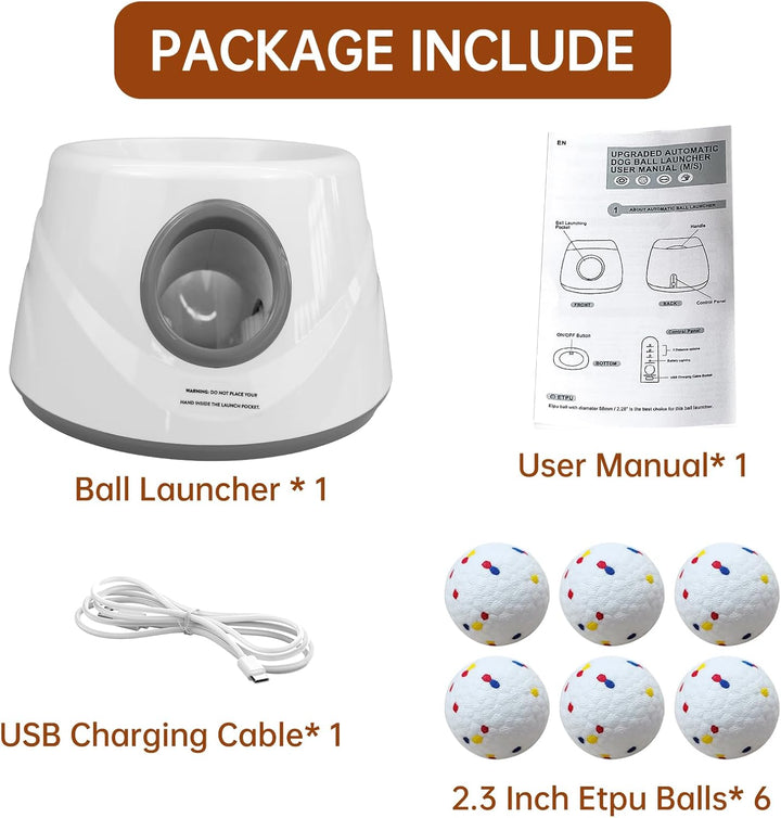 Automatic Ball Launcher for Dogs, Dog Ball Fetch Machine with 6 Pcs ETPU Balls, Interactive Pet Self Playing for Small Puppies Dogs.