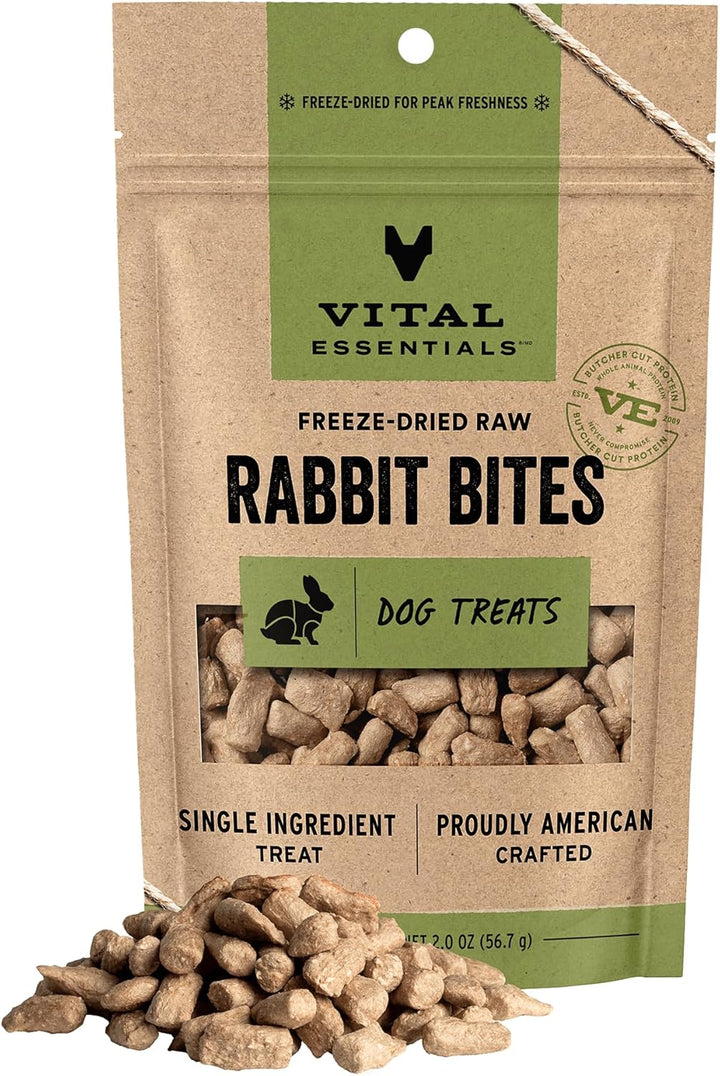 Rabbit Bites Dog Treats, 2 Oz | Freeze-Dried Raw | Single Protein | Premium Quality High Protein Training Treats | Grain Free, Gluten Free, Filler Free
