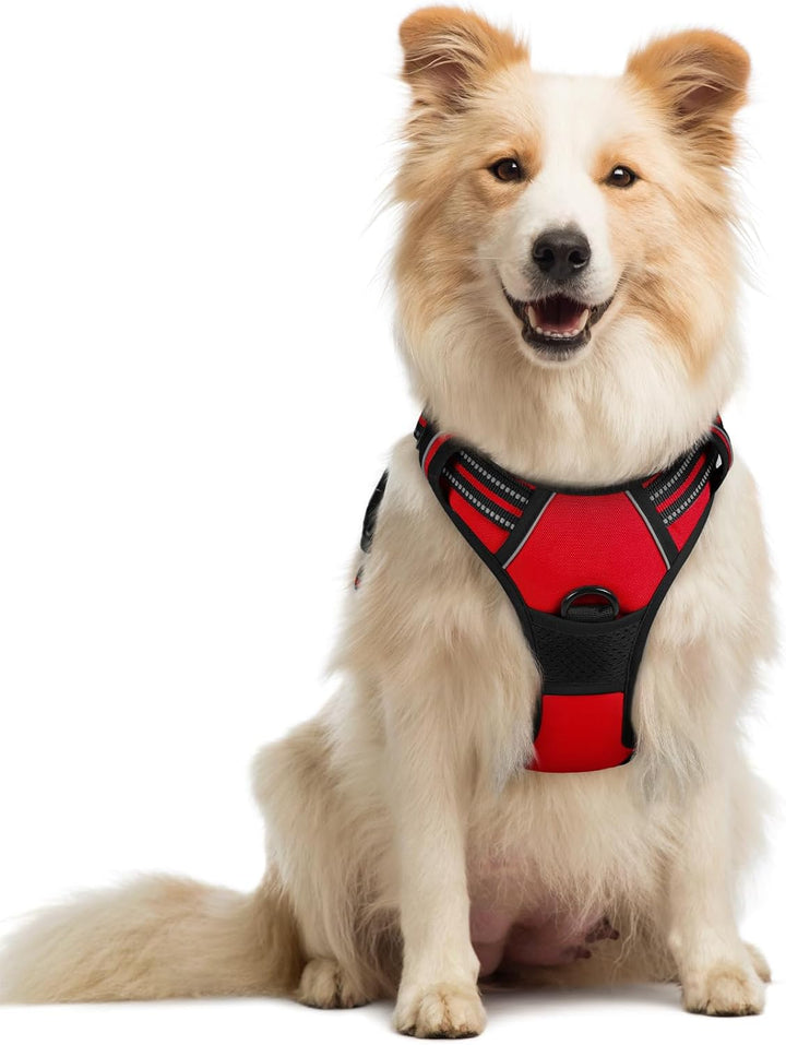 Dog Harness No Pull with 2 Leash Clips, Adjustable Soft Padded, Reflective Oxford No Choke Pet Vest with Easy Control Handle for Large Dogs, Black, L
