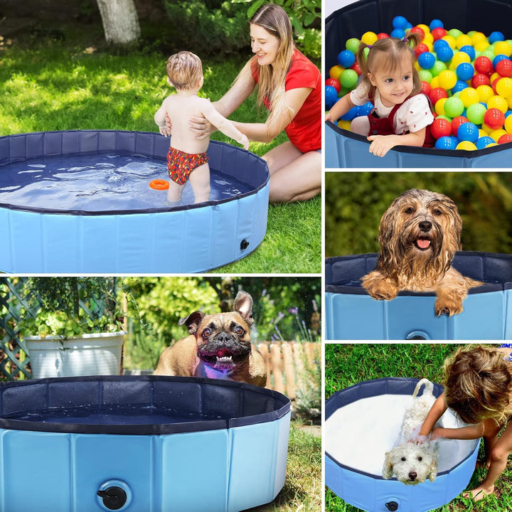 Foldable Dog Pool, Portable Pet Bath Tub and Kiddie Swimming Pool, Collapsible Bathtub for Puppies, Small, Medium and Large Dogs, Cats and Kids, 32 X 8 In, Blue
