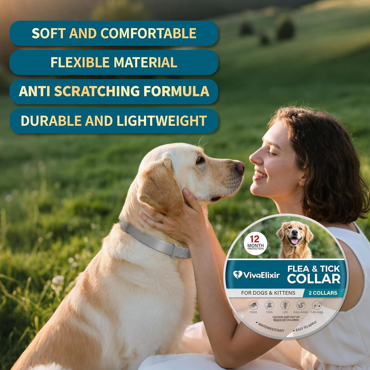 Flea and Tick Collar for Dogs – 12-Month Protection – Adjustable & Waterproof – Safe, Long-Lasting Repellent for Fleas, Ticks, Lice & Mosquitoes – Fits Small, Medium & Large Dogs