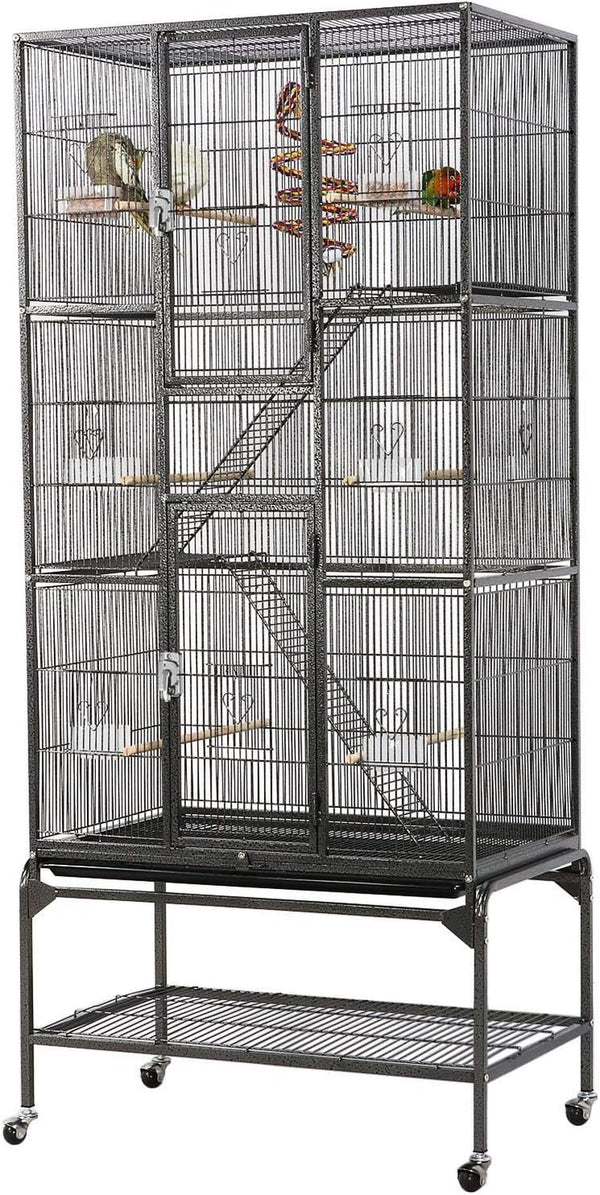 69-Inch Extra Large Bird Cage Metal Parrot Cage for Mid-Sized Parrots Cockatiels Conures Parakeets Lovebirds Budgie Finch, Black