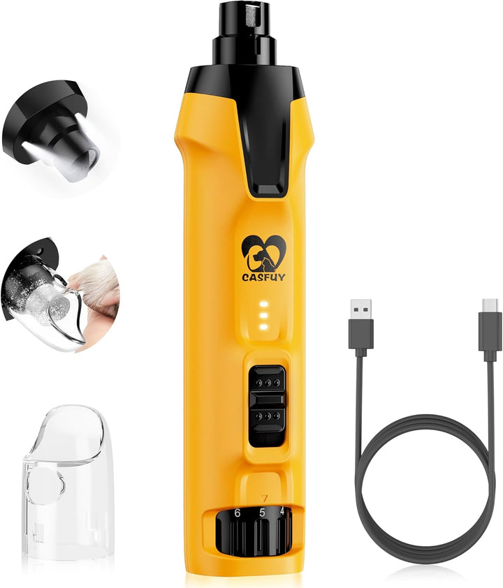6-Speed Dog Nail Grinder – 50%+ Boost Power Dog Nail Trimmers Quiet with Dust Cap & 2 LED Lights & 2000Mah Battery & 4.8V Motor Electric Pet Toenail File Tool for Large Medium Small Dogs Cats