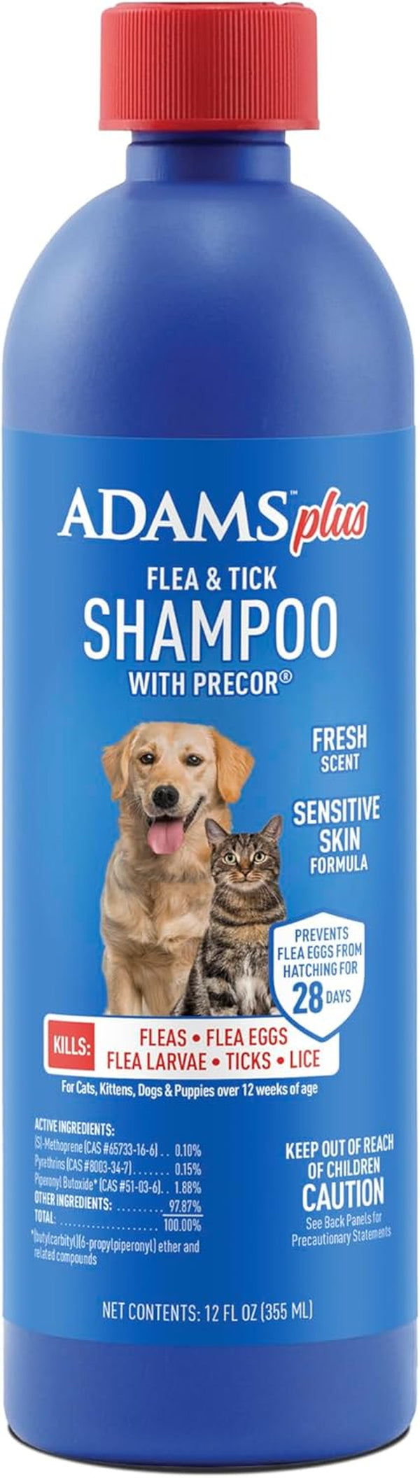 plus Flea & Tick Shampoo with Precor IGR for Cats, Kittens, Dogs & Puppies over 12 Weeks of Age, Sensitive Skin Flea Treatment, Kills Adult Fleas, Flea Eggs, Ticks, and Lice, 12 Ounces