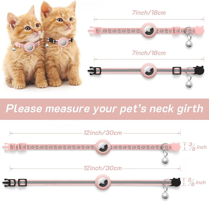 2 Pack Airtag Cat Collar Breakaway with Bell,Reflective Kitten Collar with Apple Airtag Cat Collar Holder,Adjustable 7-12In,Safety Buckle for Girl Boy Cats,Pet Supplies,Accessories,Gifts (Pink)