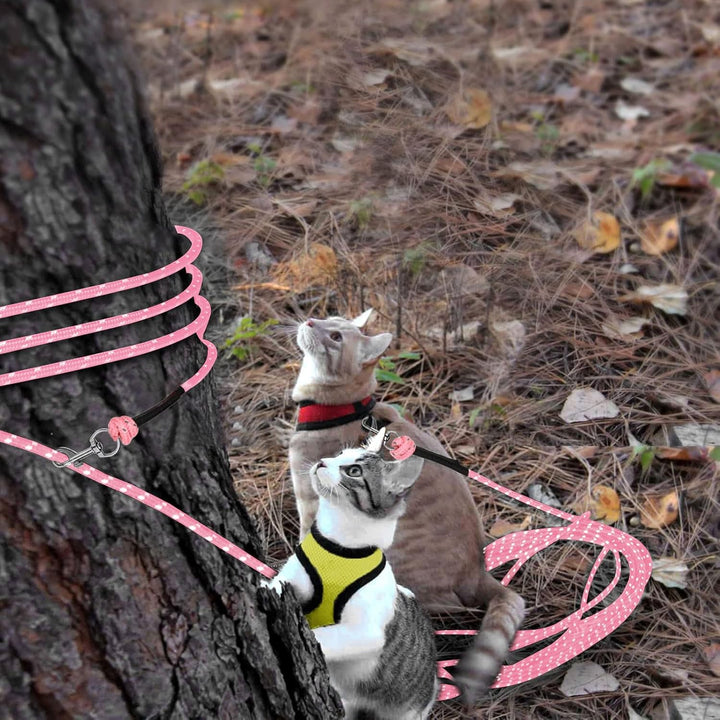 Reflective Cat Long Leash 15 FT Escape Proof Walking Leads Yard Long Leashes Durable Safe Personalized Extender Leash Traning Play Outdoor for Kitten, Puppy, Rabbit and Small Animals(Pink-S)
