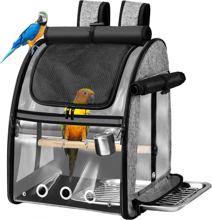 Bird Carrier Bag with Indestructible Stainless Steel Mesh, Bird Travel Cage with Stand, Easy to Clean Backpack for Parrot, Portable Bird Travel Bag, Pet Transparent Breathable Travel Cage
