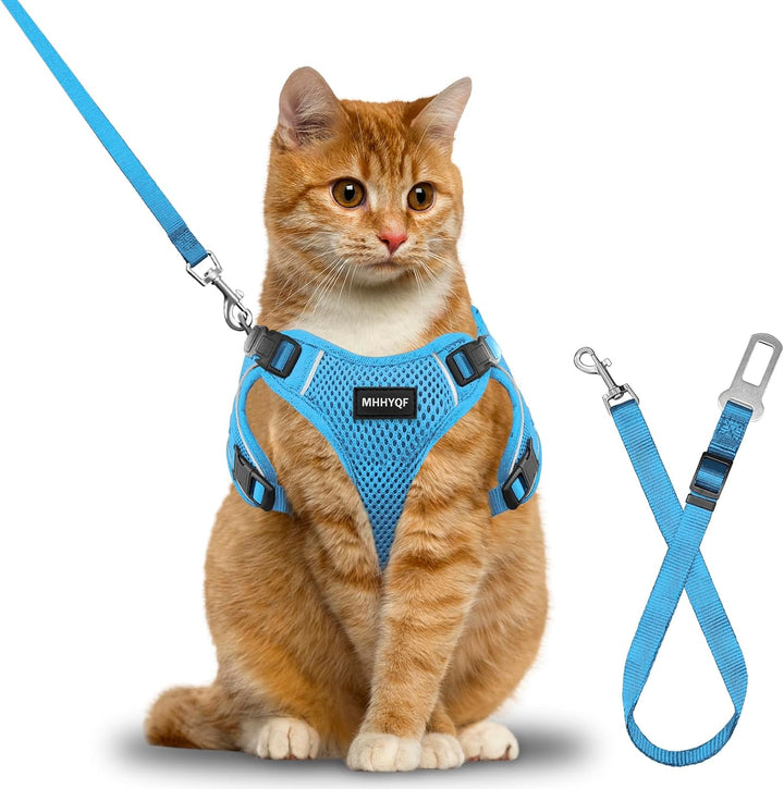 Cat Harness and Leash for Walking, Cat Car Harness, Escape Proof Soft Adjustable Vest Harnesses for Cats, Easy Control Breathable Reflective Strips Harness, Kitten Harness and Leash Set, Black, S