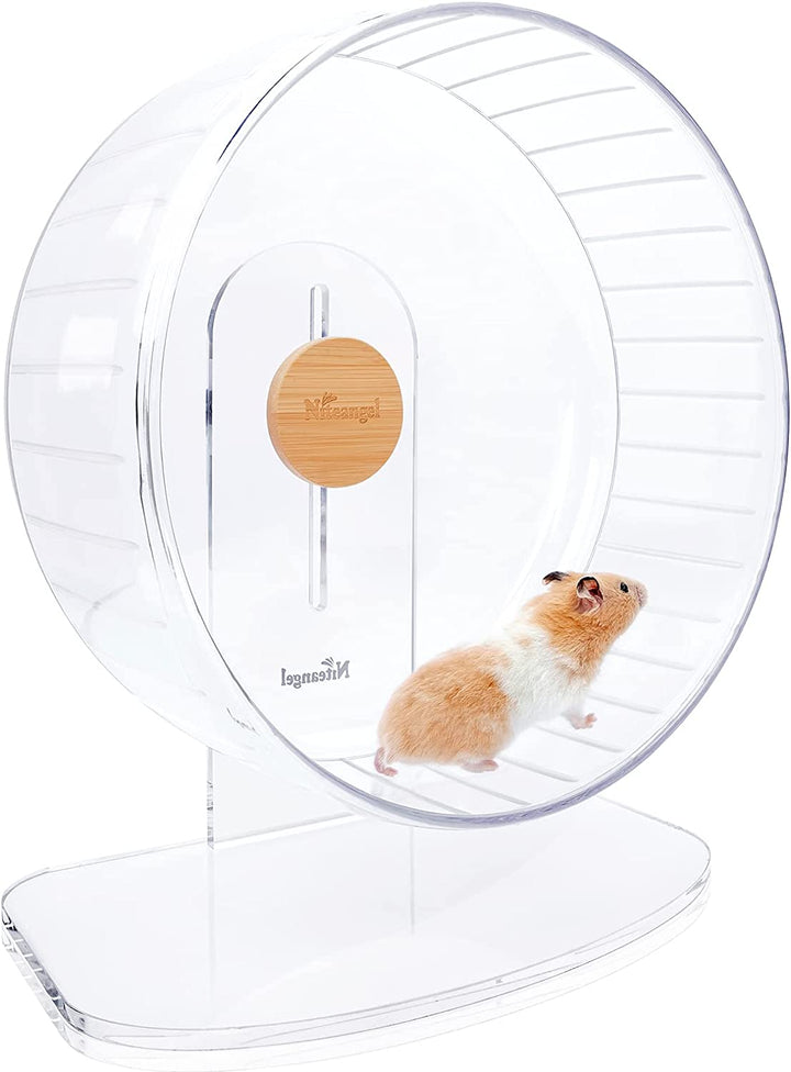Super-Silent Hamster Exercise Wheels - Quiet Spinner Hamster Running Wheels with Adjustable Stand for Hamsters Gerbils Mice or Other Small Animals (M, Transparent)