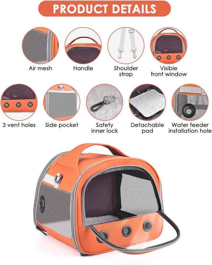 Guinea Pig Carrier Bag, Portable Small Animal Carrier Pouch for Hamster Chinchilla Rabbit Gerbil Hedgehog Sugar Glider Outgoing Travel Carrying Case -Orange