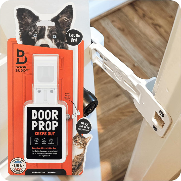 Door Prop for Cats - Easiest Cat Door Latch Holder to Keep Interior Door Open for Pets - Dog Proof Cat Feeding Station & Litter Box - Strong & Portable Door Stopper & Pet Gate Alternative