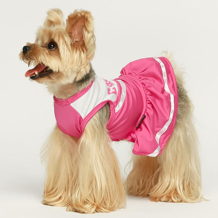 Cheerleader Dog Costume, Sporty Cheer Dog Dress for Small Dogs Girl, Pet Clothes Cat Outfits, Pink White, Medium