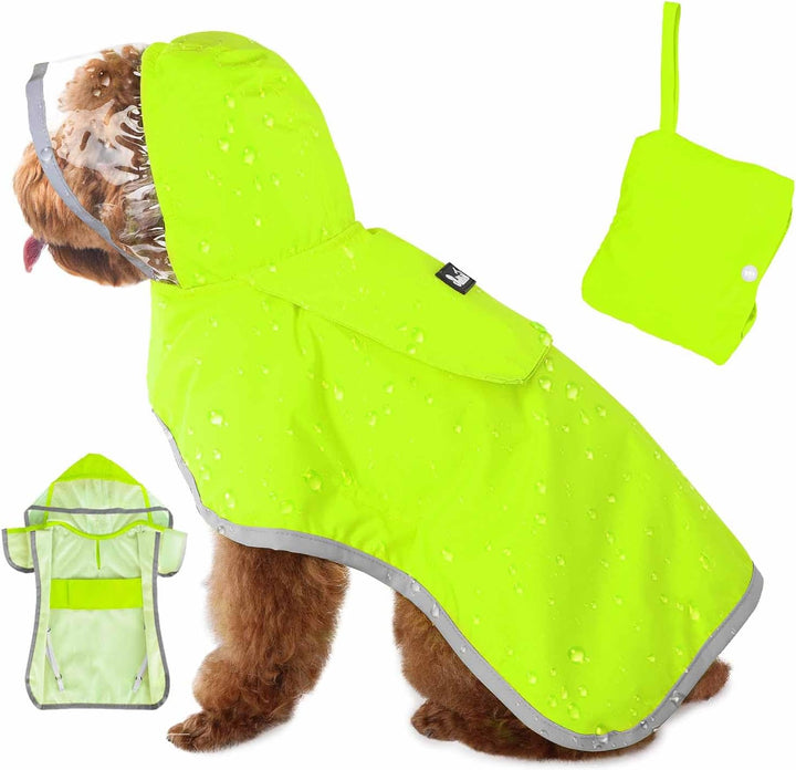 Dog Raincoat, Adjustable Dog Rain Jacket with Clear Hooded Double Layer for Large Medium Small Dogs Puppies, Waterproof Rain Coat Poncho with Reflective Storage Pocket & Rim (Yellow,M)