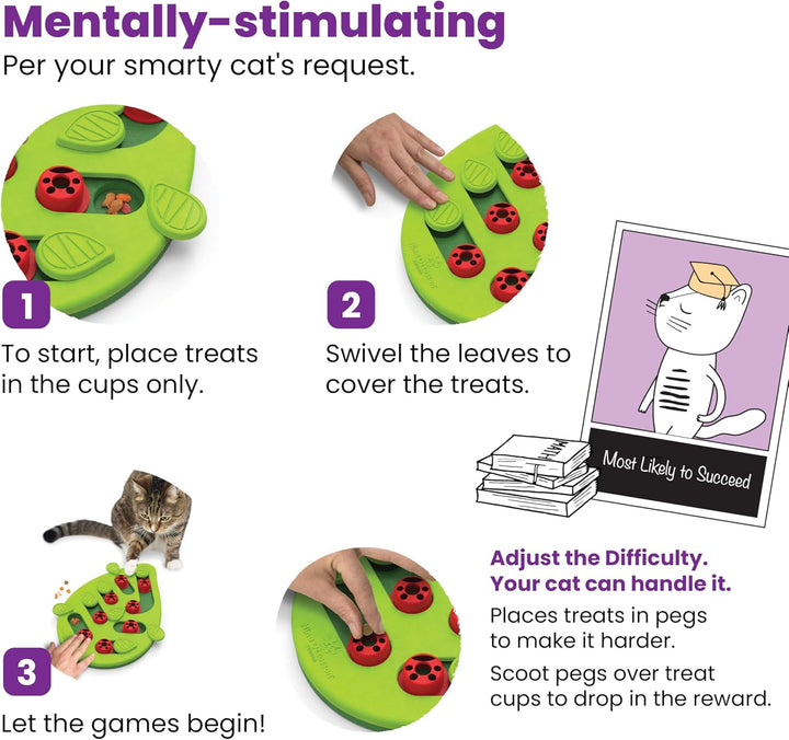 by Nina Ottosson Buggin Out Puzzle & Play – Interactive Treat Puzzle Feeder for Cats, 16 Hidden Treat Compartments Slow Feeder, Durable & Easy-Clean, 13 Inches, Green