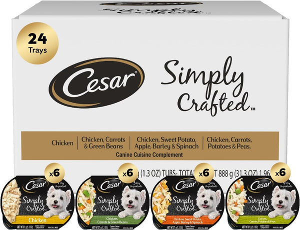 Simply Crafted Adult Wet Dog Food Meal Topper, Variety Pack, 1.3 Oz Tubs (24 Count, Pack of 1)