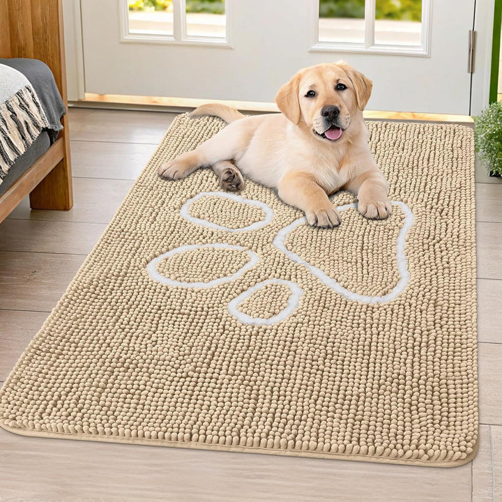 Dog Door Mat for Muddy Paws, Absorbent Dirt Trapper Non Slip Quick Dry Washable Chenille Mat for Mud Dogs, Entry Rug for Indoor and Outdoor (30X20 Inches, Grey)