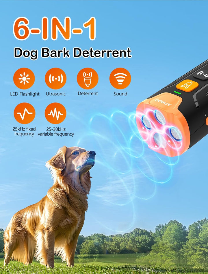 Dog Bark Deterrent Device - Ultrasonic Anti-Barking Devices with 3X Sonic Emitters, up to 50FT Long Range & Rechargeable Bark Control - Safe for Dogs Training - Indoor & Outdoor (Black)
