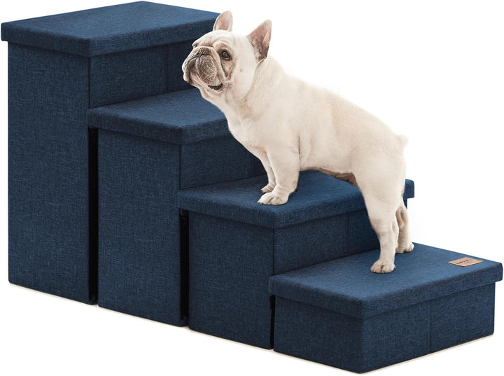 Dog Stairs for High Bed 18"H,Foldable Pet Stairs for Small Medium or Large Dogs Puppy with Storage for Bed or Couch, Cat Dog Steps Ramp with Zip up to 200 Lbs(Solid Grey,3 Steps No Condo)