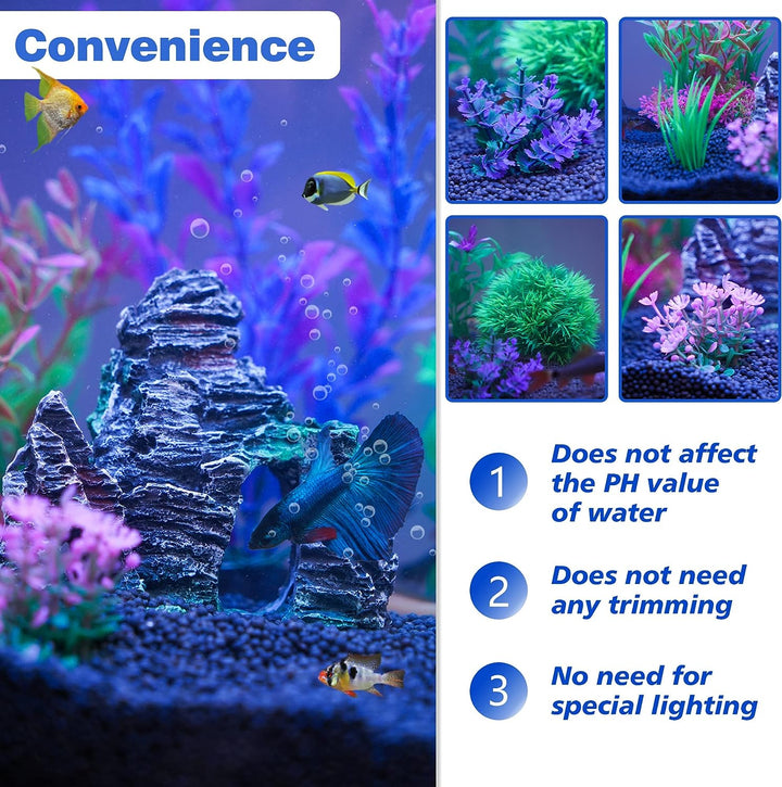 Aquarium Artificial Plastic Plants Decorations and Rock Cave Decor Set Goldfish Betta Fish Tank Accessories Small Large Fish Bowl Ornaments