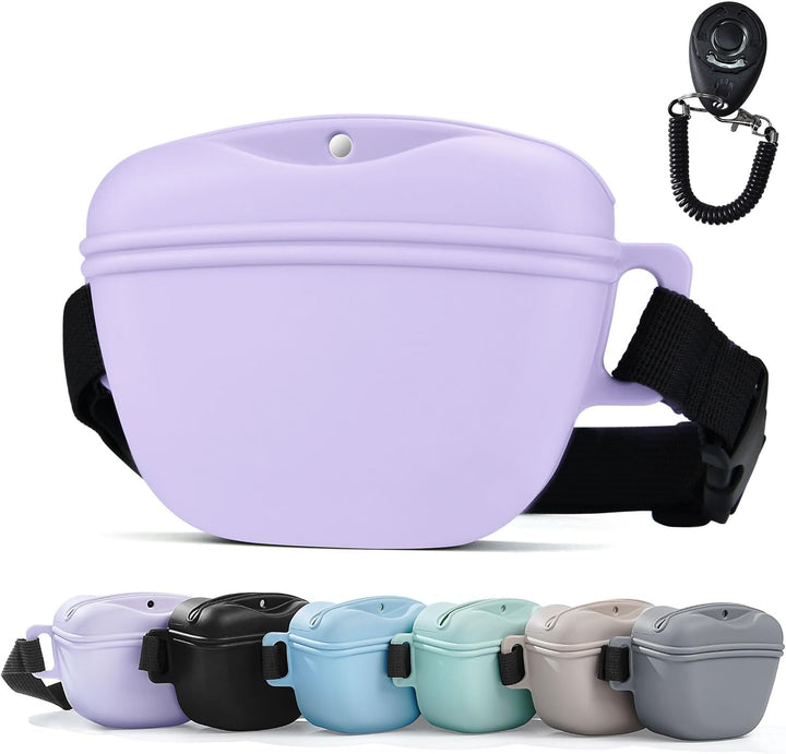 Pet Training Snack Pouch with Clicker 2.0 Upgraded Magnetic Closure, 1.66 Cup Silicone Belt for Dog Treats，Perfect for Exercising and Walking