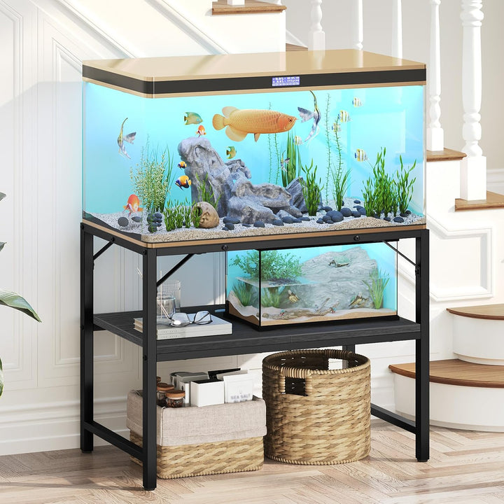 20 Gallon Fish Tank Stand, Aquarium Stand with 2-Tier Storage Shelves, Heavy Duty Breeder Turtle Terrarium Stand Rack for Home Office, 24.0" L X 11.8" W X 24.4" H, Rustic Brown FTHR2001