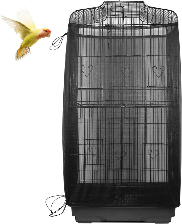 Large Bird Cage Seed Cather,Bird Cage Cover Adjustable Soft Airy Skirt Guard Birdcage Nylon Mesh Net for Parrot Parakeet Macaw African round Square Cages Cover (118 * 31.5In/300 * 80Cm) (Black)
