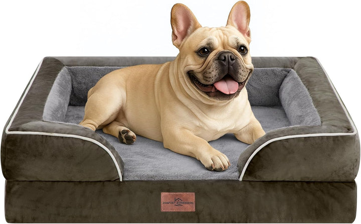 Orthopedic Dog Bed for Extra Large Dogs 42X30 Inch, Waterproof Supportive Egg Crate Foam XL Pet Bed with Removable Bolsters, Dog Couch with Washable Cover & Non-Slip Bottom, Grey