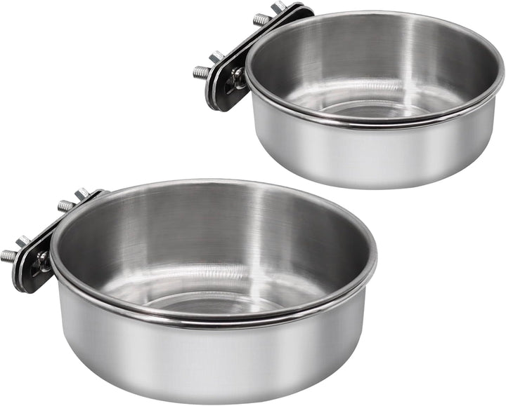 2 Pcs Small Bird Feeding Dish Cups,Parrot Food Bowl Cage with Clamp Holder Stainless Steel,Birdcage Coop Water Feeder for Cockatiel Parakeet Macaw Finches Lovebirds Small Animals (2 Pack, Small)