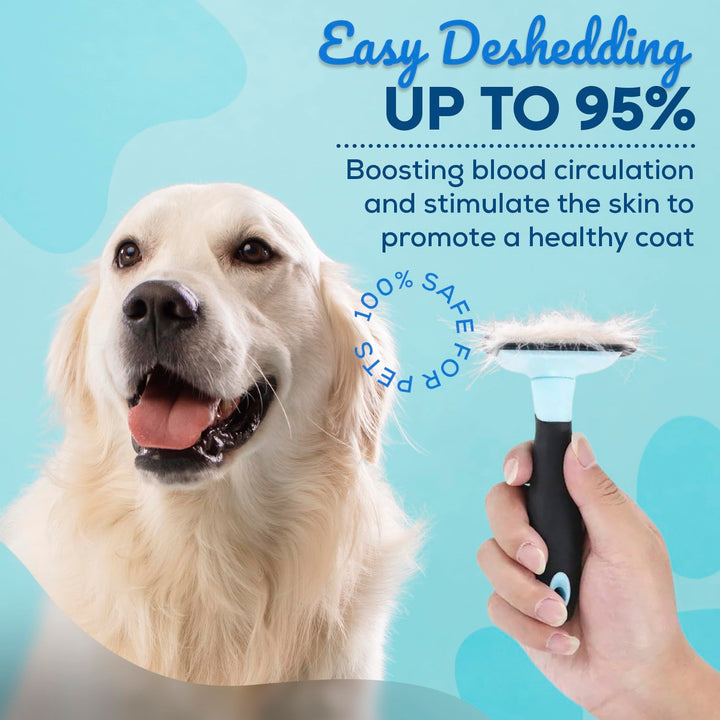 Deshedding Tool for Dogs & Cats, Pet Grooming Brush, Skin Friendly Deshedding Tool, Dog Brush for Shedding, Effectively Reduces Shedding by up to 95% for Short Medium Long Pet Hair (Blue)