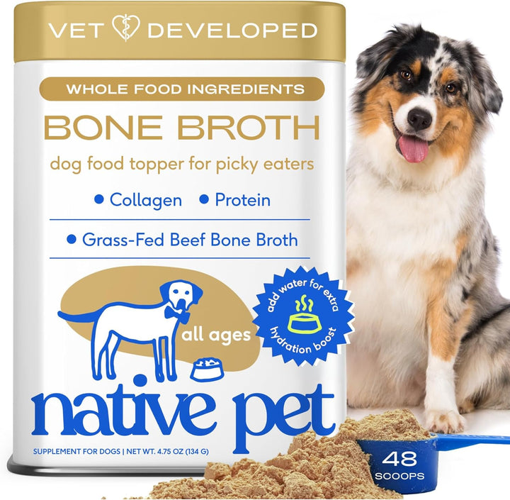 Bone Broth for Dogs - Made with Real Beef Bone Broth, Dog Food Toppers for Picky Eaters - Provides Extra Hydration & Nutrition for Joint Strength, Immunity & Heart Health-48 Scoops
