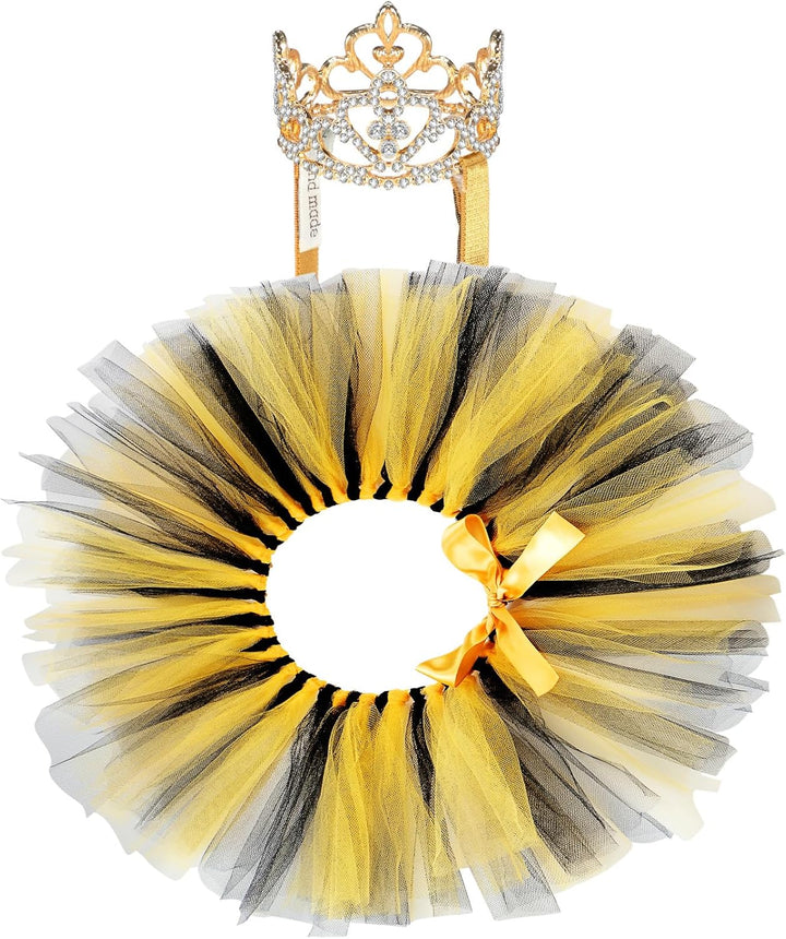 2 Pcs Dog Crown Headband Dog Tutu Dress Set Crystal Rhinestone Tiara Crown Tutu Skirt Pet Dress Costume for Puppy Birthday Party Wedding Photo Prop Costume(X-Large,Rose Red, White)