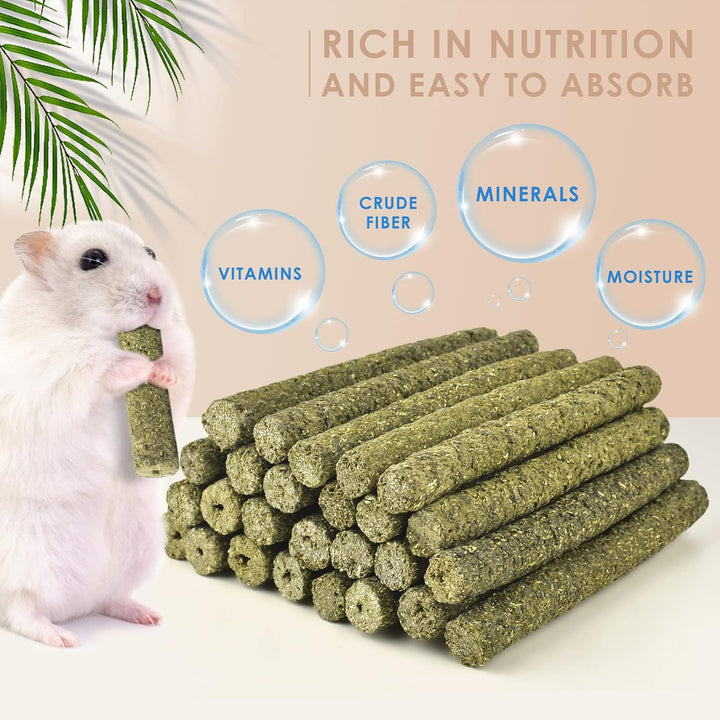 Timothy Hay Sticks for Rabbits 38PCS, Natural Timothy Grass Molar Teeth Stick Chew Toys for Bunnies Chinchillas Guinea Pigs Hamsters and Other Small Animals Treats