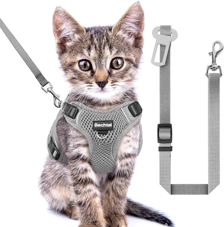 Cat Harness, Cat Harness and Leash for Walking, Adjusted in Four Directions and Breathable Cat Harness for anti Escape That Can Be Fitted and Positioned, Reflective Strips Harness, Black, S