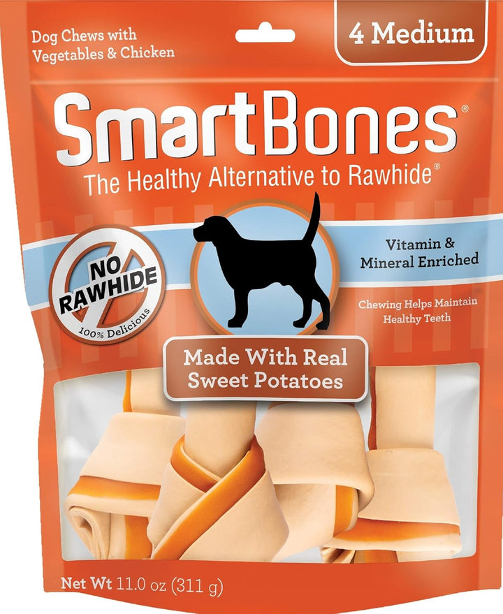 Medium Chews with Real Peanut Butter Rawhide- Free Chews for Dogs, 4 Count