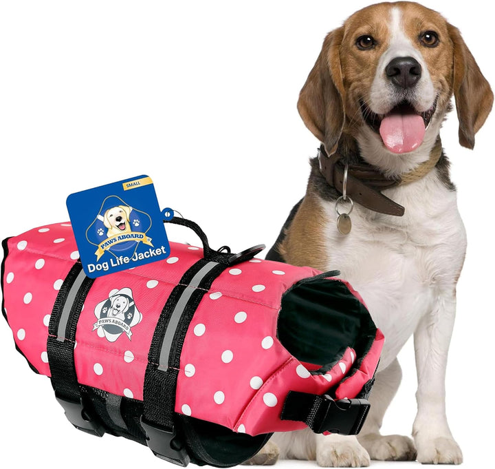 Dog Life Jacket - Swimming Vest for Dogs, Adjustable, Reflective, Comfortable, Multiple Colors, Patterns, Xx-Small to Extra Large Dog Swim Vest with Handle (Red, Large)