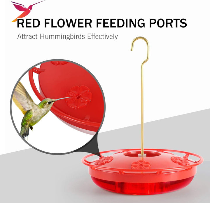 Hummingbird Feeder for Outdoors, 2 Pack, Leak-Proof, Easy to Clean and Refill, Saucer Humming Bird Feeder Plastic, Including Hanging Hook, with 5 Feeding Ports (16 Ounce/Pack)