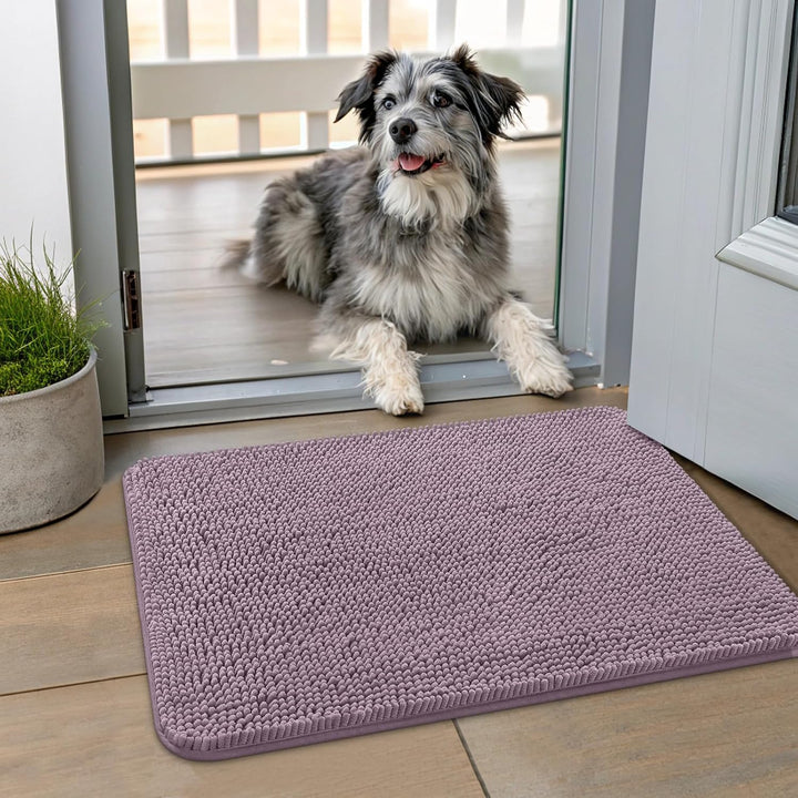 Dog Door Mat for Muddy Paws 30X20, Absorbs Moisture and Dirt Doormat, Non-Slip Washable Quick Dry Chenille Front Door Mat Indoor Entrance, Entryway Carpet for inside Floor, Grey