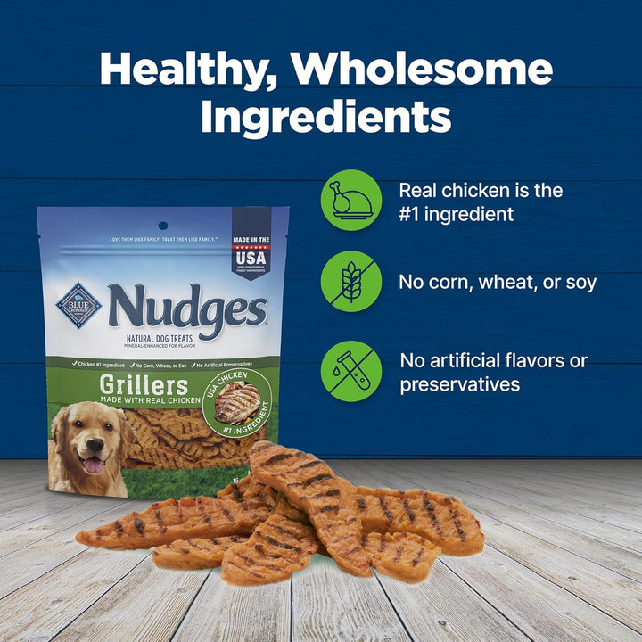 Nudges Grillers Natural Dog Treats, Made in the USA with Real Chicken, 16-Oz Bag