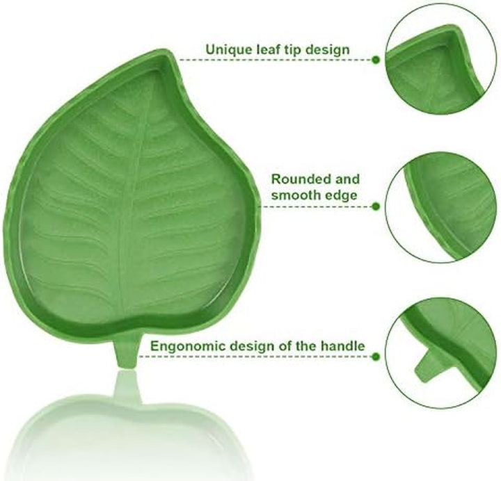 2 Pieces Leaf Reptile Food Water Bowl Plate Turtle Feeding Dishes for Tortoise Corn Snake Crawl Pet Bearded Dragon, Lizards, Gecko Drinking and Eating, 2 Sizes