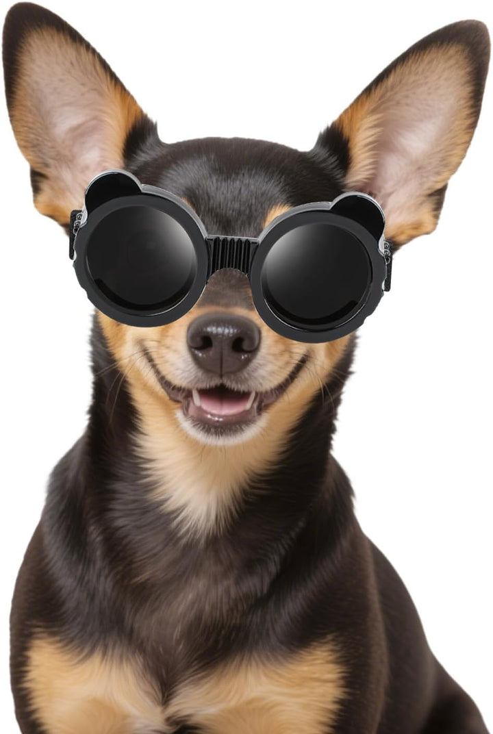 Dog Goggles Small Breed, UV Protection Dog Sunglasses Small Breed, Driving Puppy Eye Protection, Windproof Dustproof Anti-Fog, Breathable, Adjustable Straps, Black