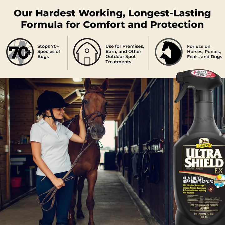 Ultrashield EX 32Oz Sprayer Insecticide, Kills & Repels Flies, Mosquitoes, Ticks, Fleas, Lice, Use on Horses, Dogs, Premises