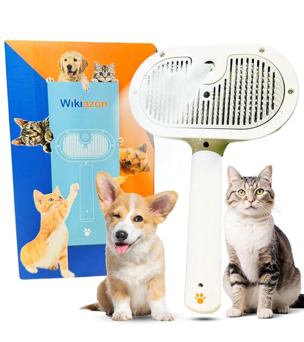 Pet Steam Brush for Cat & Dog - Pets Spray Hair Removal Comb - Cats Indoor Shedding & Grooming Mist Tool - Water Steamer Brushes for Long & Short Haired Dogs - Spritz Defur Comb (White Pro)