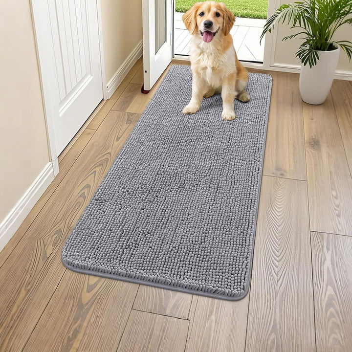 Dog Door Mat for Muddy Paws 30X20, Absorbs Moisture and Dirt Doormat, Non-Slip Washable Quick Dry Chenille Front Door Mat Indoor Entrance, Entryway Carpet for inside Floor, Grey