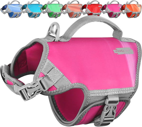 Neoprene Dog Life Vest, Dog Life Jacket for Swimming & Boating, Lightweight & Buoyancy for Puppy Doggy, Swimming Vest with Handle, XS, Raspberry Pink