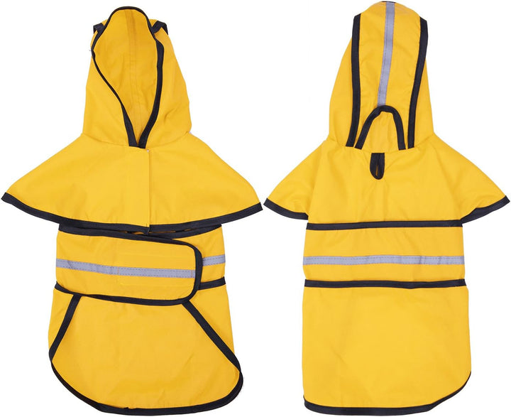 Dog Raincoat Jacket Reflective Adjustable Hooded Pet Poncho Rain Coat with Leash Hole for Small to X-Large Dogs Yellow - L