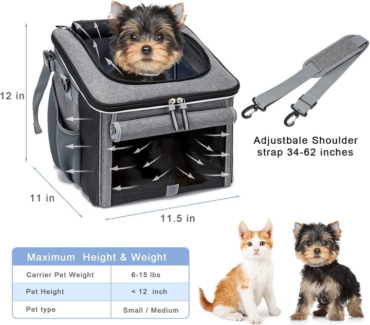 Dog Bike Basket, Soft-Sided Dog Bike Carrier with 4 Mesh Windows for Small Dog Cat Puppies - Grey