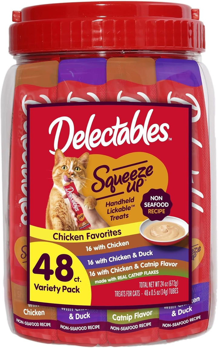 Delectables Squeeze up Non-Seafood Variety Pack, Creamy Squeezable Puree, Lickable Wet Cat Treats, Grain Free, No Added Fillers, No By-Products, No Added Preservatives, 0.5 Ounces Tube, 54 Tubes Total